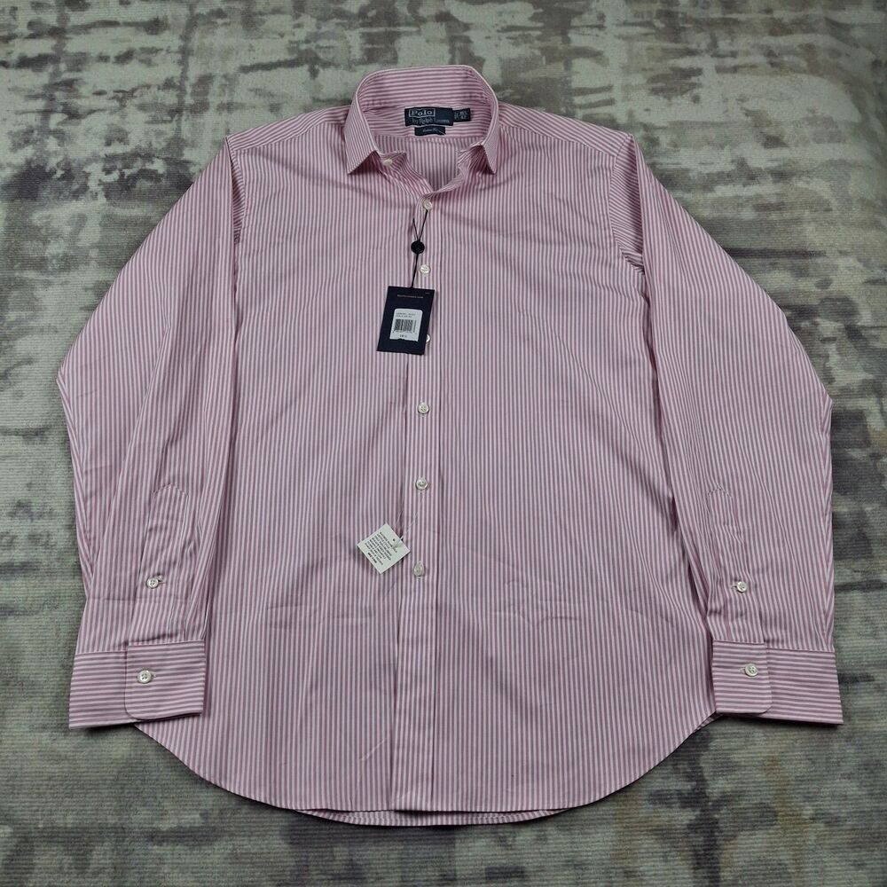 Polo Ralph Lauren Mens Custom Fit Dress Shirt 16.5 Pink White Stripe NWT